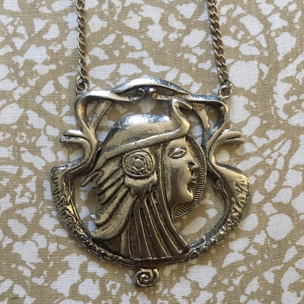 Large Ancient Egyptian Face Gold Pendant Necklace